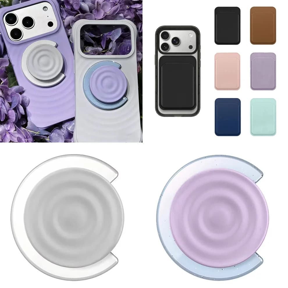 New Purple / Grey Magnetic Phone Grip Folding Stand Card Holder for IPhone Holder Support for Galaxy Phone Accessories