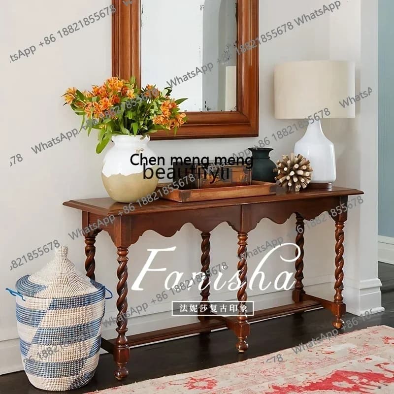 D178  French medieval style entrance hall table side cabinet retro solid wood high foot entrance hall table