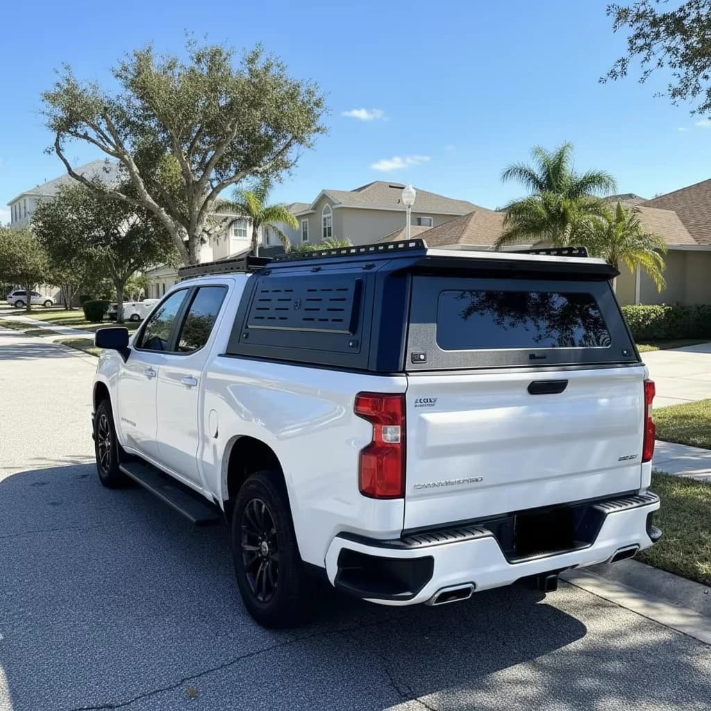 Aluminum Waterproof Hardtop Canopy Topper for 4x4 Pickup Truck Chevrolet Silverado 5.5FT Bed Camping Adventure Pickup Truck Cano