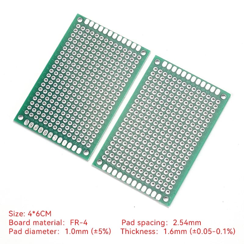 2PCS 2.54mm Pitch Double-Sided Universal PCB Board 4x6CM Size for Electronics DIY Projects