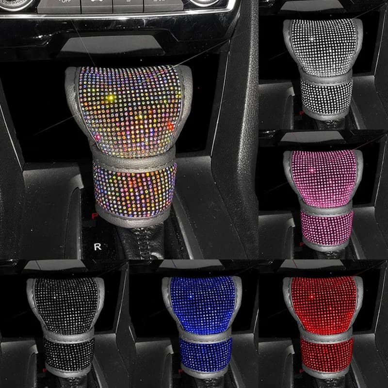 Bling Car Shift Gear Cover Leather Auto Gear Shift Knob Cover Universal Crystal Rhinestones Car Accessories for Women