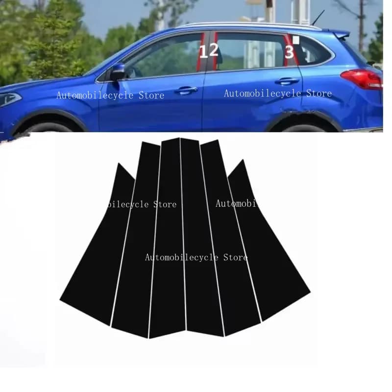 6PCS Glossy Black Pillar Posts Fit For  Chery Tiggo 5  2014 2015 2016 2017   Window Moulding B C Center Sticker Cover