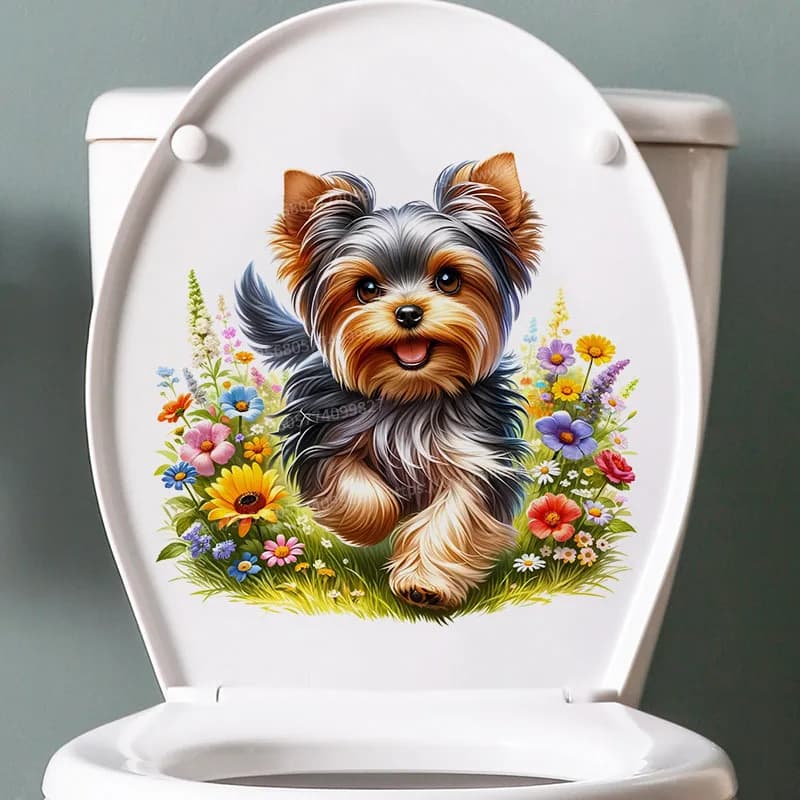 Cute Yorkshire Terrier Wall Sticker Toilet Lid Stickers, Bedroom Entrance Living Room Porch Home Decora Waterproof Decals M1522