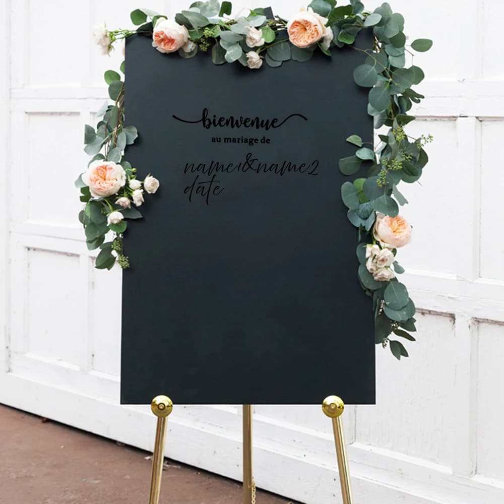 1 pc new French Style Wedding Vinyl Decal Custom Names Wall Sticker Wedding Welcome Sign Vinyl Murals Romantic Mariage Décor