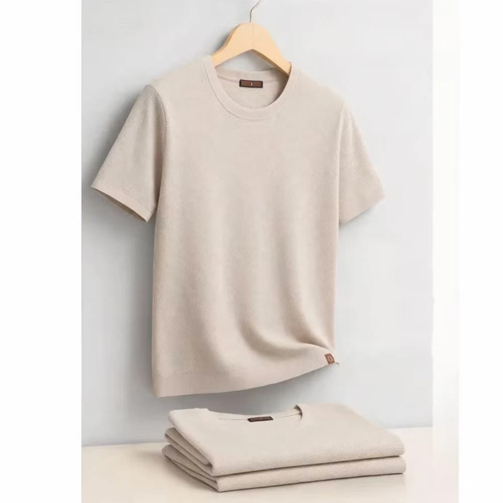 New Summer European Size Men's Crew Neck T-Shirt, Smooth Draping Solid Color Short Sleeve Casual Top-PSD8000