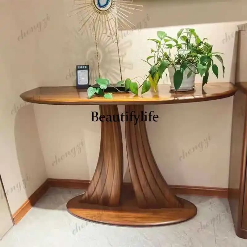 New Chinese-style entrance table, ebony wood table, modern simple wall view table, all solid wood