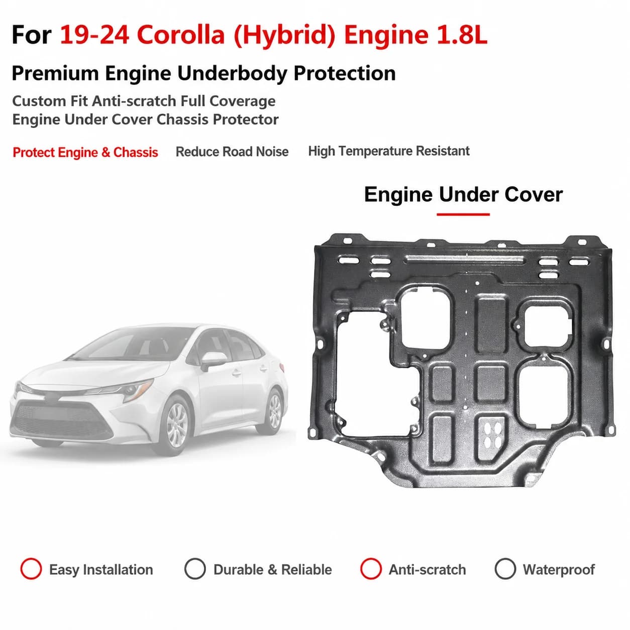 Custom Fit Engine Skid Plate Under Engine Guard For 19-24 Corolla Hybrid 1.8L Anti-Collision Mudproof Full Coverage Chassis