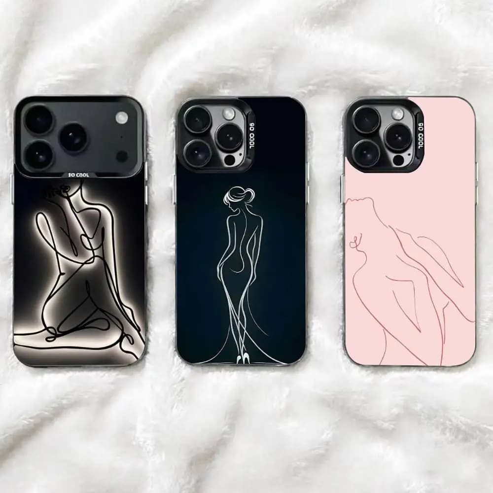 Nude woman Line Art Phone Case For iPhone 17,16,15,14,13,12,11 Plus,Pro Max,XS,Colorful Silver Black Cover