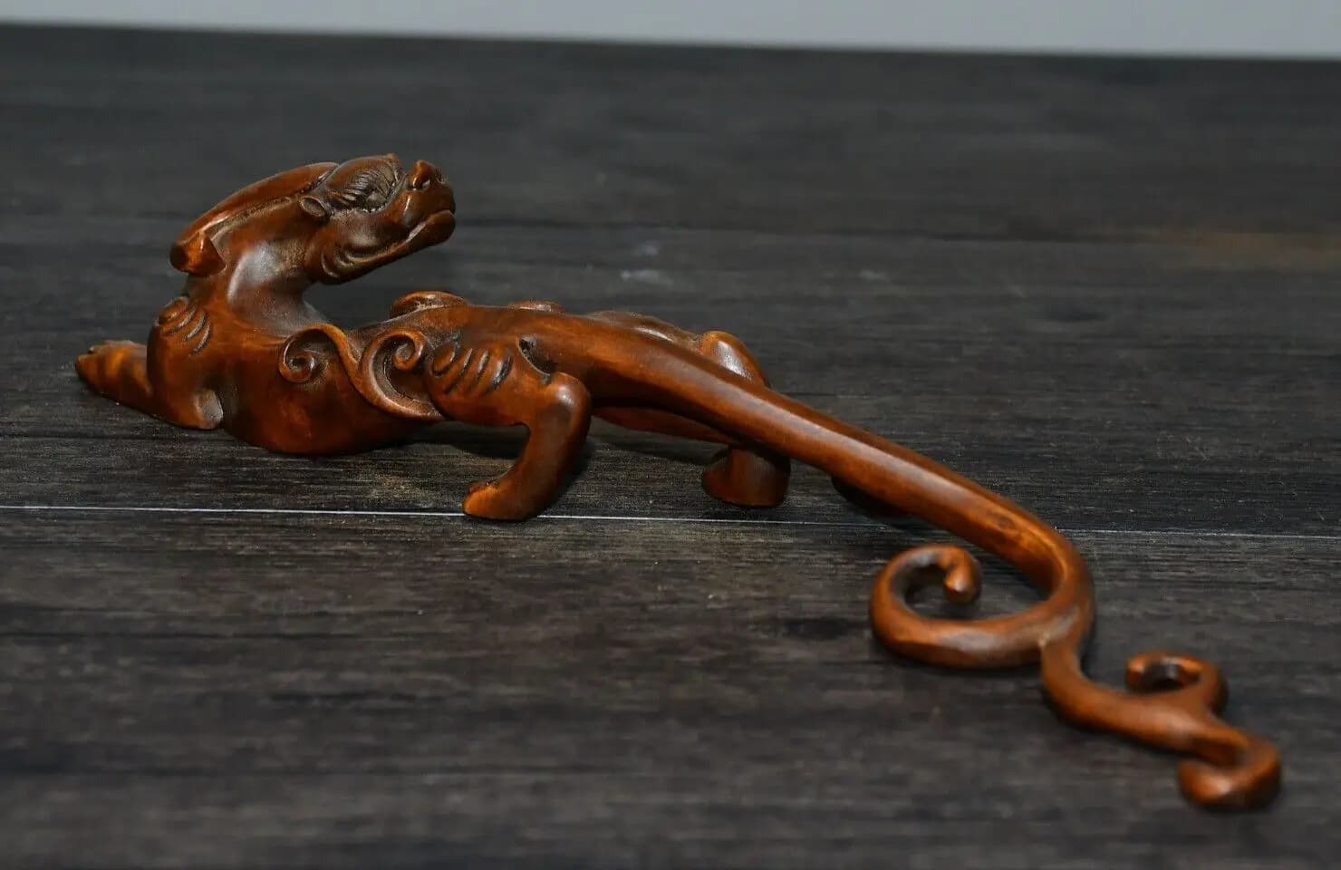 Collection Chinese Natural Boxwood Carved Dragon Statue Pen Rack Wooden Nice Art