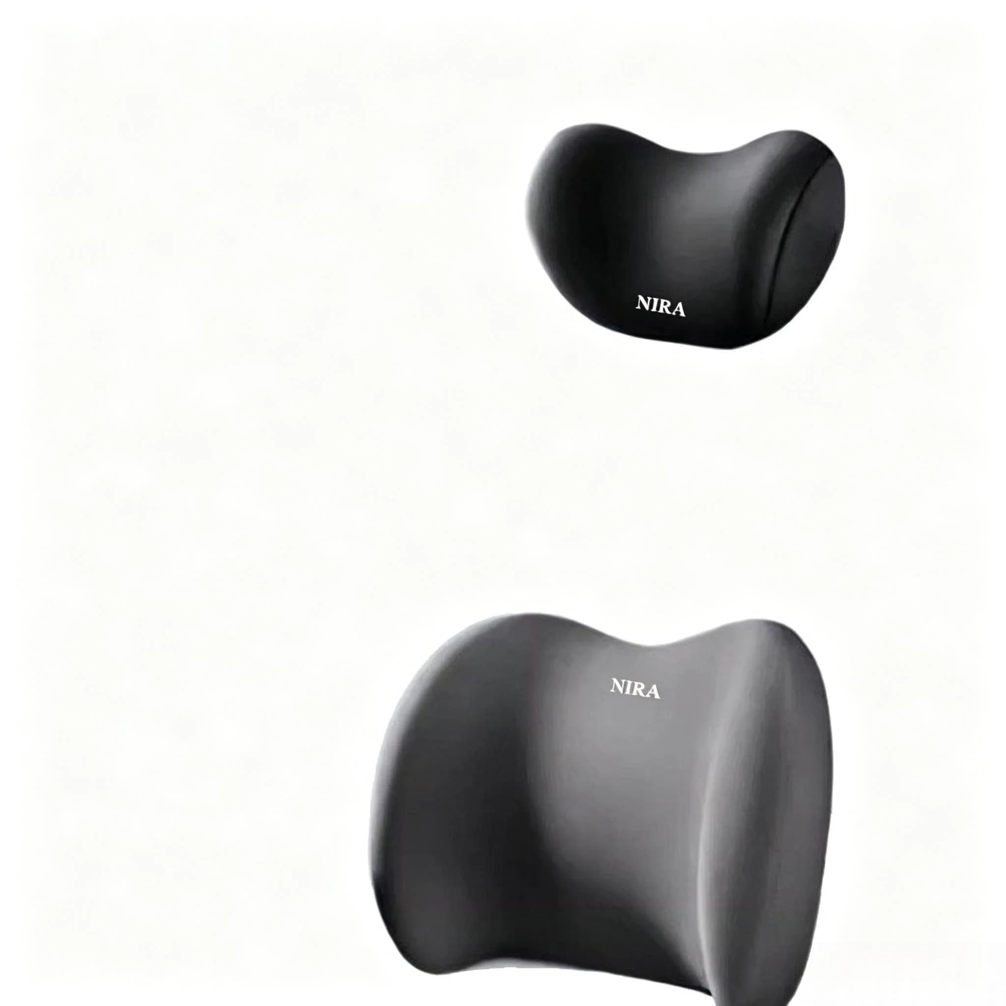Memory Foam Car Neck Pillow Lumbar Support Cushion 2Pcs Set Ergonomic Headrest Waist Backrest for Auto Seat Office Chair Black