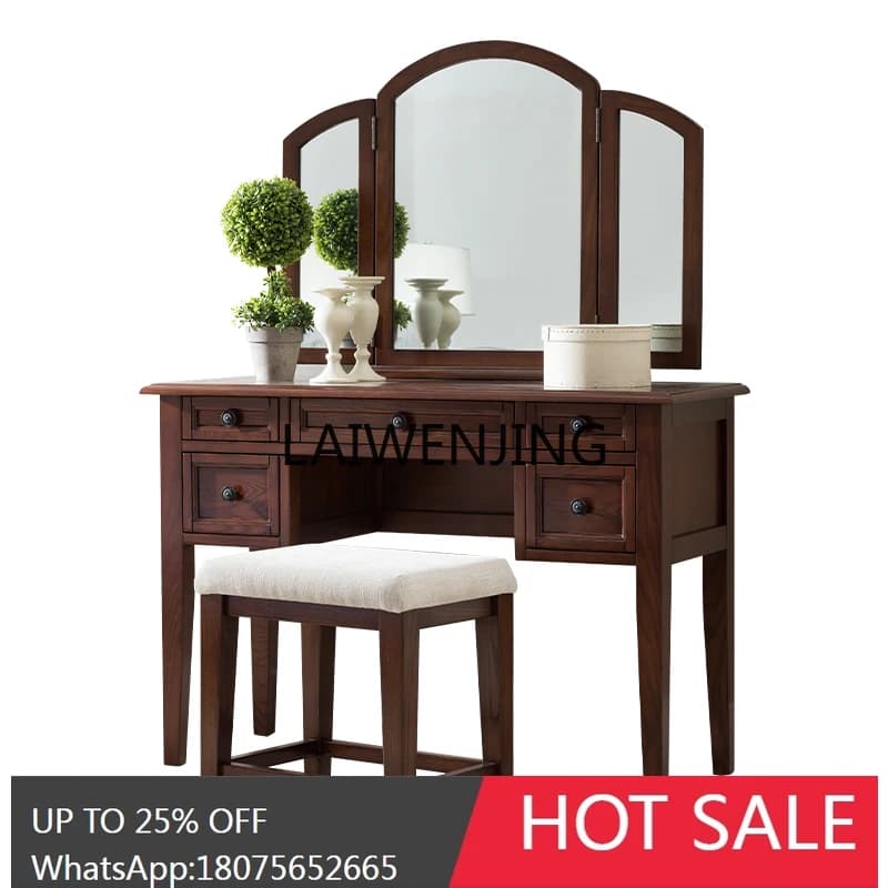 American dressing table, dressing table with stool, solid wood simple beauty table, ash wood water-based paint