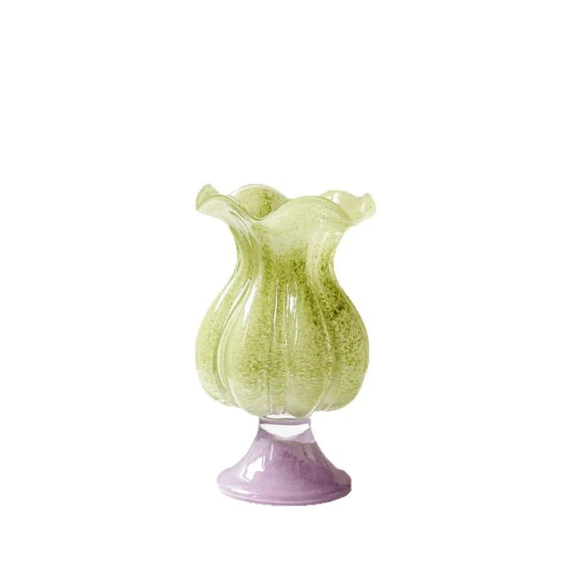 Medieval high-footed wabi-sabi wind green Fenton glass vase home color matching flower arrangement decoration