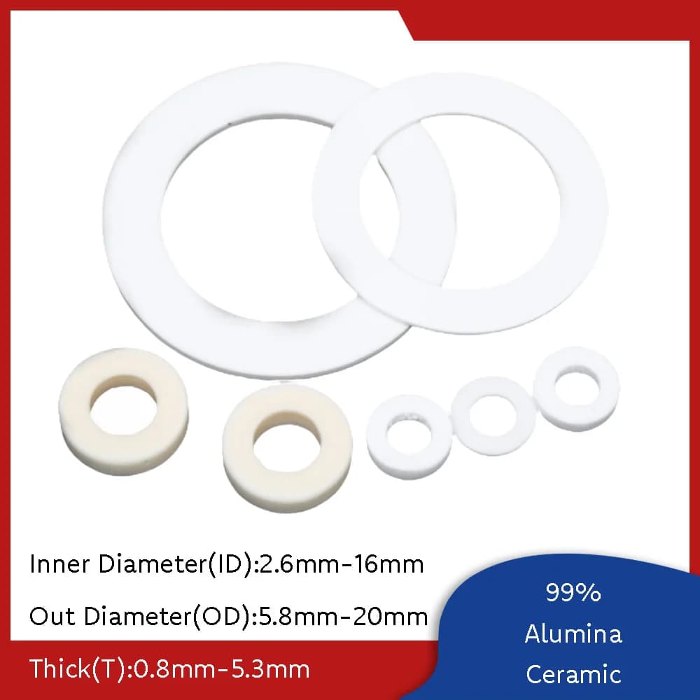 Alumina Ceramic Washer Thermal-Conductive Heat-Resistant 1600°C Gasket Electrical Insulating Washers