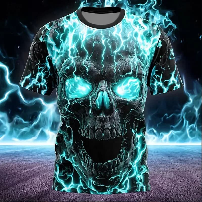 2026 Trendy 3D Horror Skull Graphic T-Shirt for Men Gothic Style Summer Short Sleeve Round Neck Loose Fit Casual Top