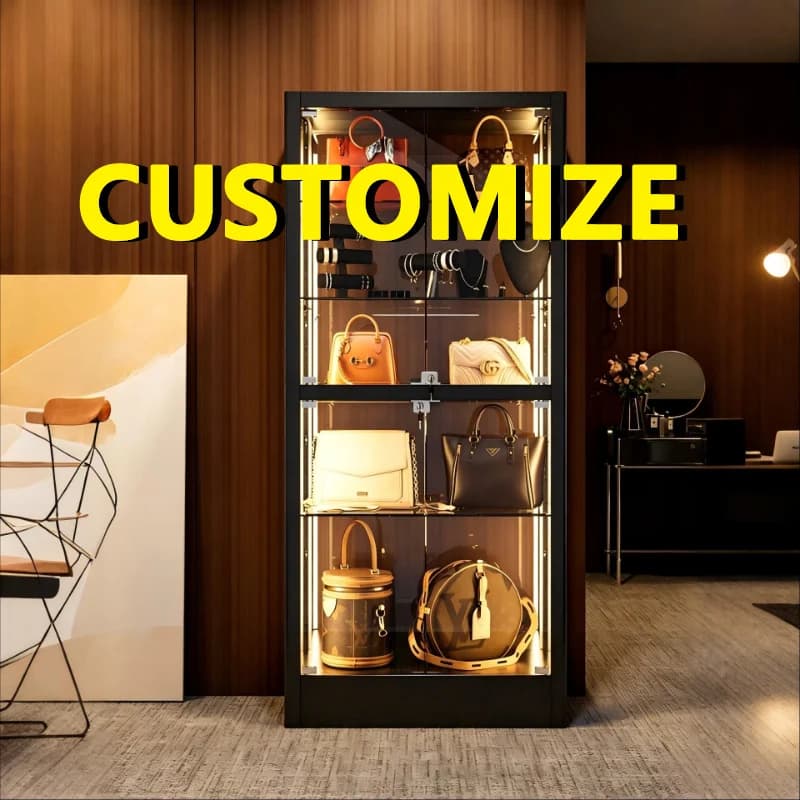 Living Room Glass Display Cabinet LED Light Large Capacity Storage Aluminum Frame Modern Home Furniture Dust Figure Showcase