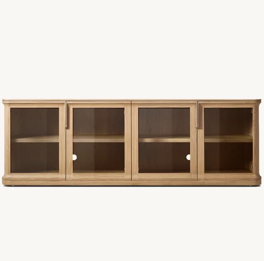#  Modern Living Room Furniture Wood Media Console Glass  Door Storage TV Stand
