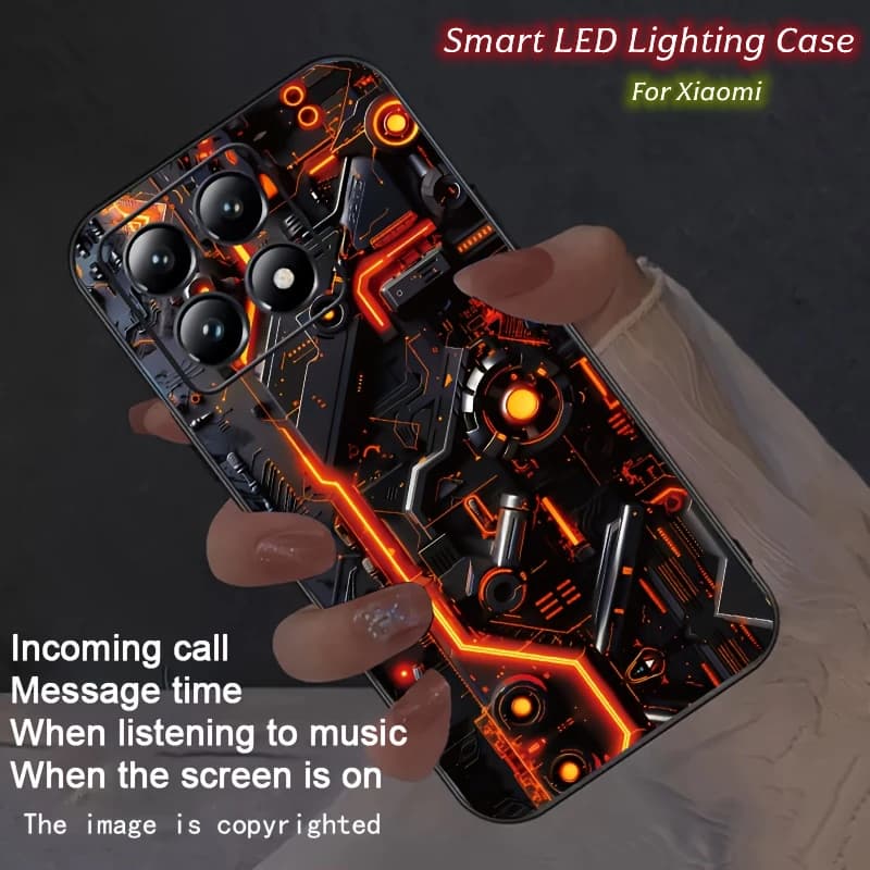 Fashion Cool Mechanical LED Light Up Phone Case Circuit Board For Mi POCO F8 F7 Ultra F6 F5 Pro Redmi Note 15 14 13 Pro 4G 5G