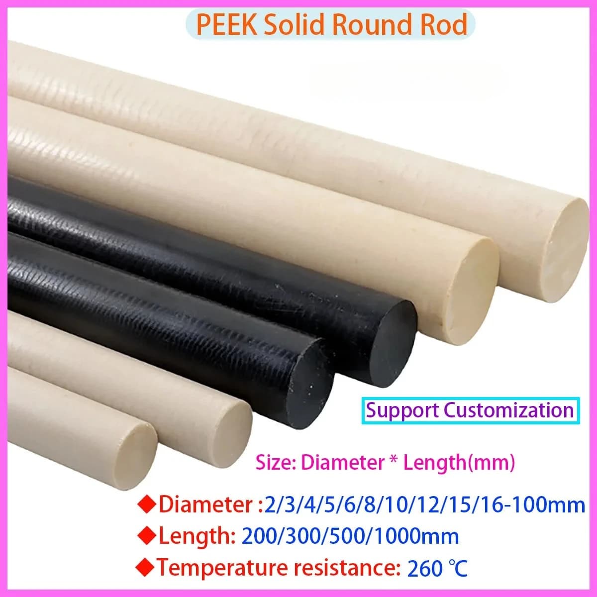 PEEK Rod, Polyetheretherketone Rod, Plastic Rod Diameter 2/3/4/5/6/8/10/12/15/16/20/25mm