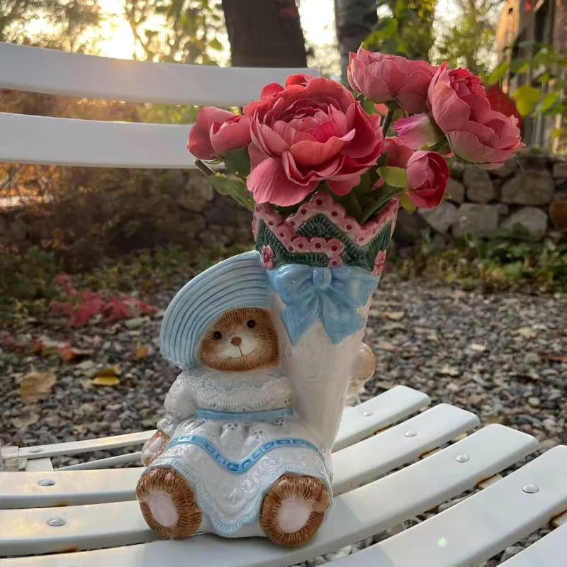 American Vase Idyllic Ceramic Vases Hand-painted Bear Home Decoration Ornament Flower Utensils Gift Room Decor Вазы Jarrones