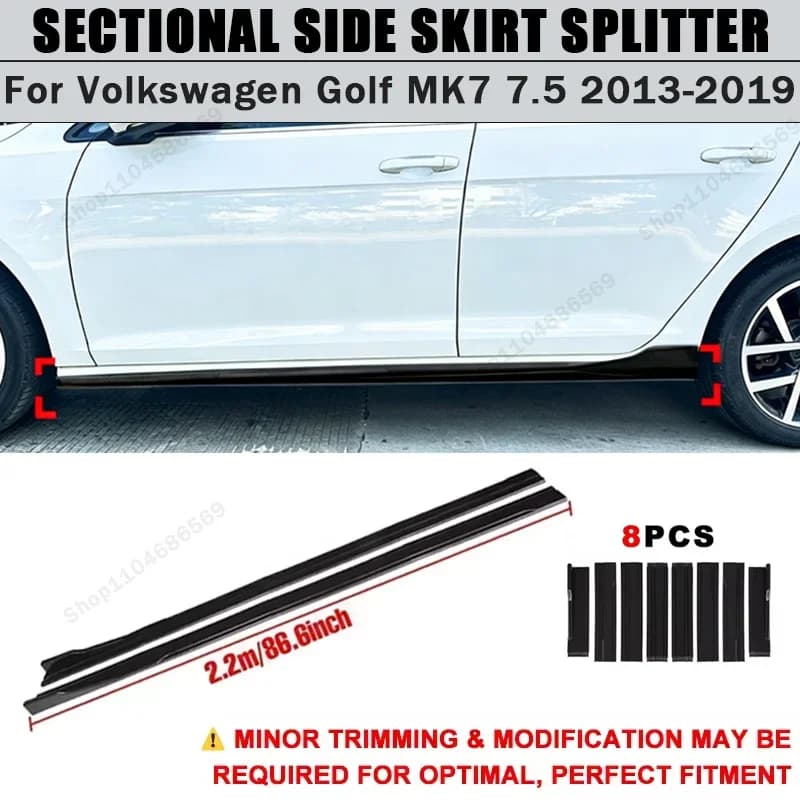For Volkswagen Golf MK7 7.5 2013-2019 Side Skirts Extension Rocker Panel Splitter 86.6" ABS Plastic Body Kit Tuning 2014 2015