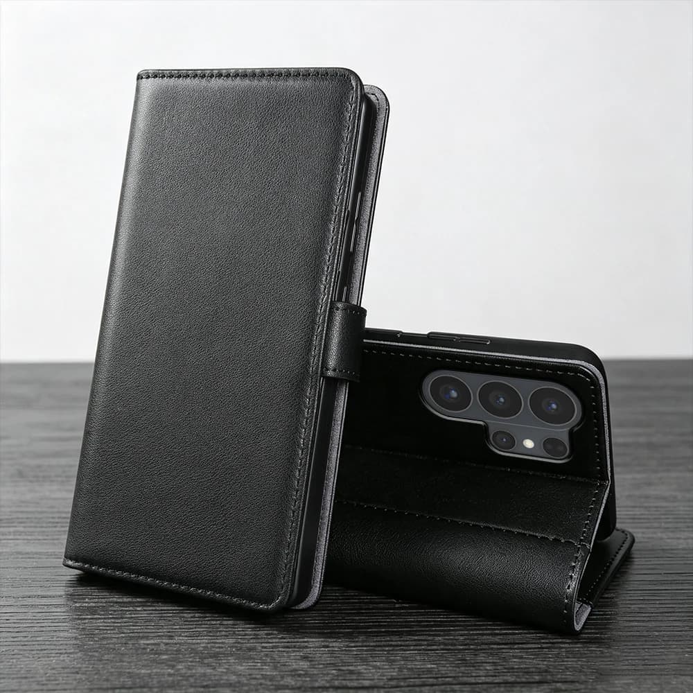 Genuine Leather Flip Cover Case For Samsung Galaxy S26 Ultra Plus FE S25 Edge S24 S23 S22 S21 S20 Note20 Phone Case Coque Funda