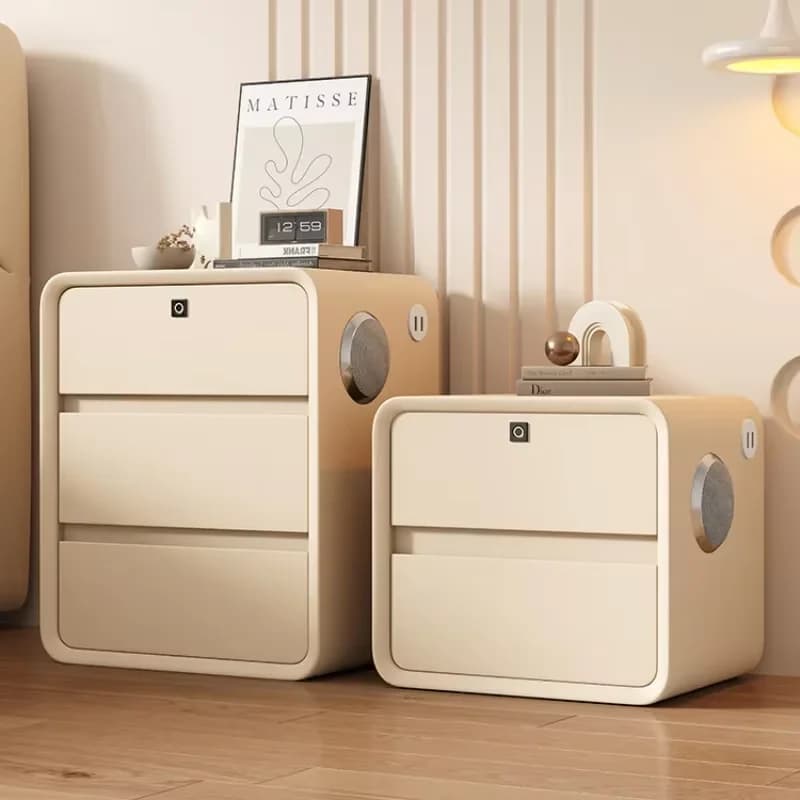 Storage Cabinet White Nightstand Modern Solid Wood Smart Bedside Nightstand Luxury Charging Station Mesa De Noche Furniture