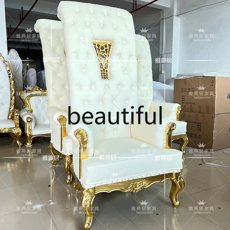 European high-end wedding decoration queen chair hotel banquet high back gold white royal seat