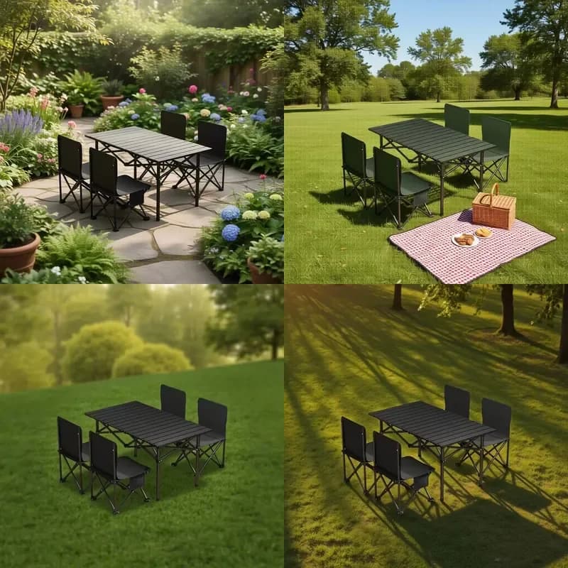 Outdoor Steel Folding Dining Tables and Chairs-Lightweight Portable Square Modern Design for Camping Picnic & Beach Use