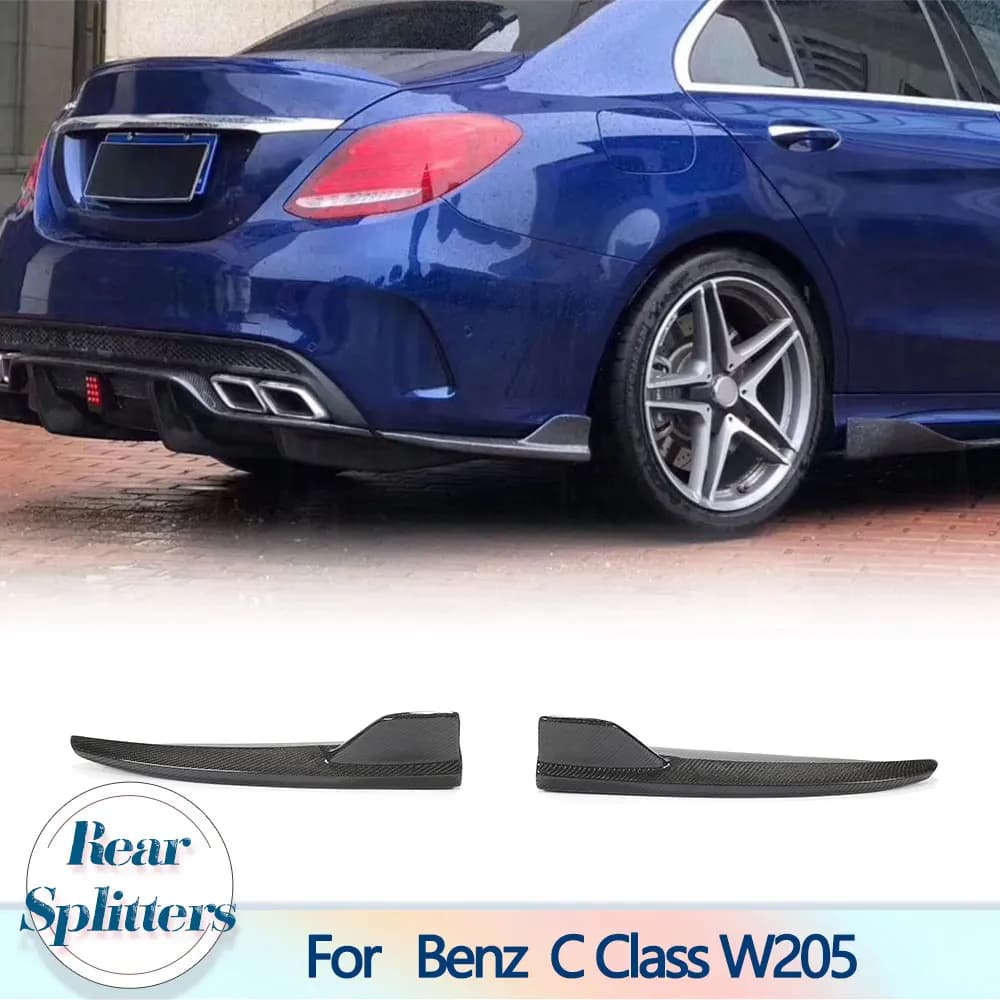 Rear Bumper Splitters Lip for Mercedes Benz C Class W205 C63 AMG 4 Door 2015-2021 Rear Side Fins Splitters Carbon Fiber