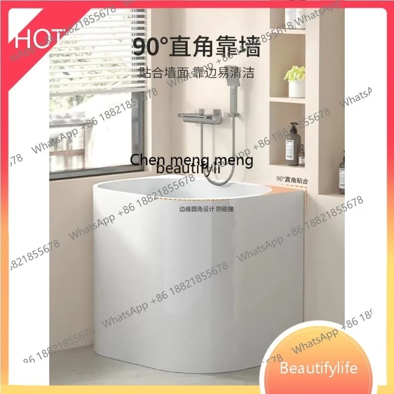 New minimalist thin edged independent Japanese style deep soaking bathtub, mini home acrylic bathtub for small apartments