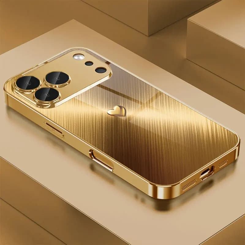 Gold Brushed Pattern Electroplated Glass Phone Case, Suitable for iPhone 17, 16, 15, 14, 13, 12, 11, Etc.