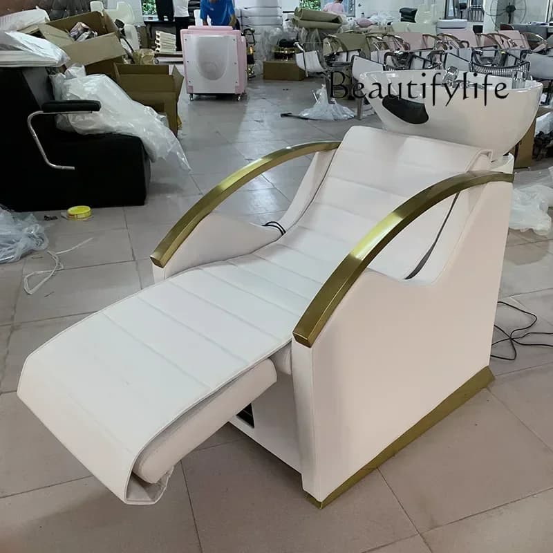 0 Electric Adjustable Barber Shop Shampoo Chair High-End Ceramic Basin Hair Salon Half Lying Flushing Bed