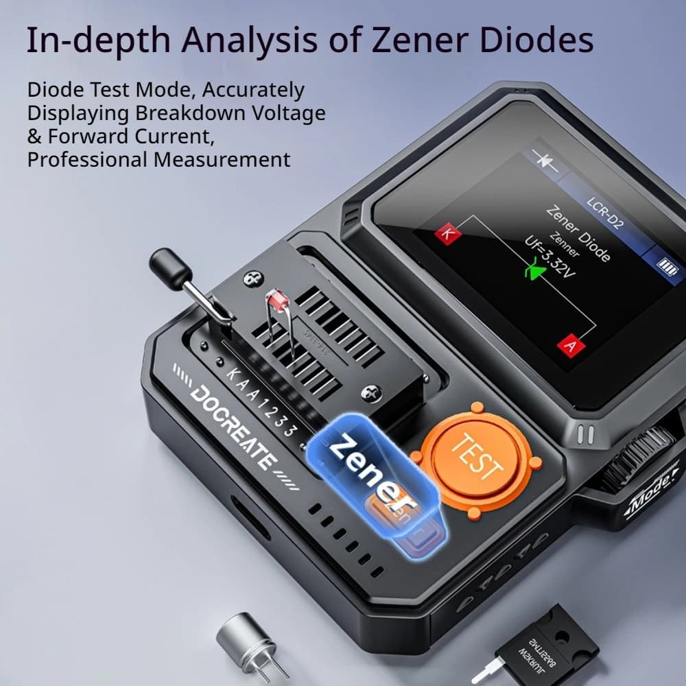 LCR-D2 Transistor Tester MOS FET Triode Capacitor Resistor Detector Auto Manual 1.44" Screen 400mAh Type-C Rechargeable Battery