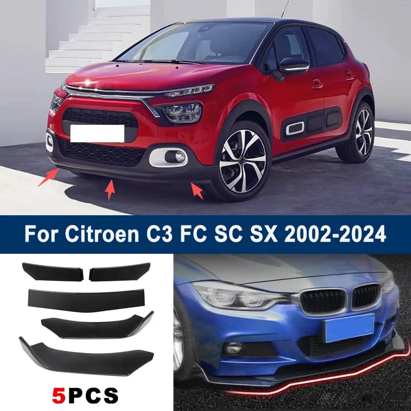 Adjustable 5Pcs Sectional Front Spoiler Lip For Citroen C3 FC SC SX 2002-2024 Front Bumper Splitter Car Exterior Sport Body Kit
