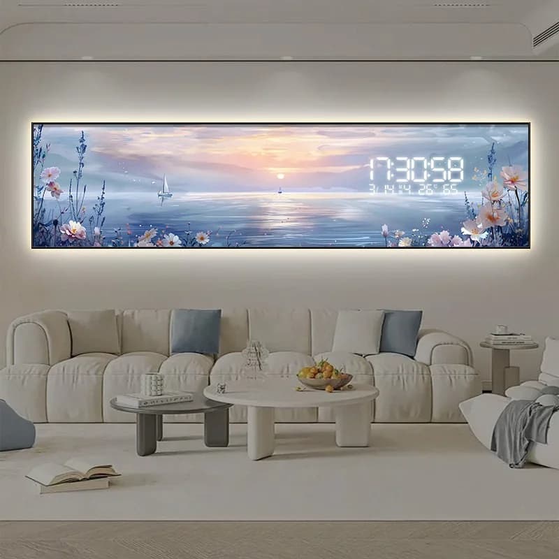 Cream Style Wall Clock Digital Display Sofa Background Decorative Painting Electronic horloge numérique led interior furniture