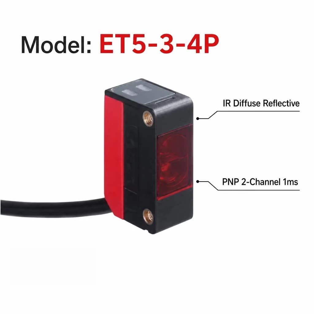 ET5-3-4P Infrared Diffuse Reflection Photoelectric Switch PNP 2 Channel DC10-30V 1ms Response Sensor