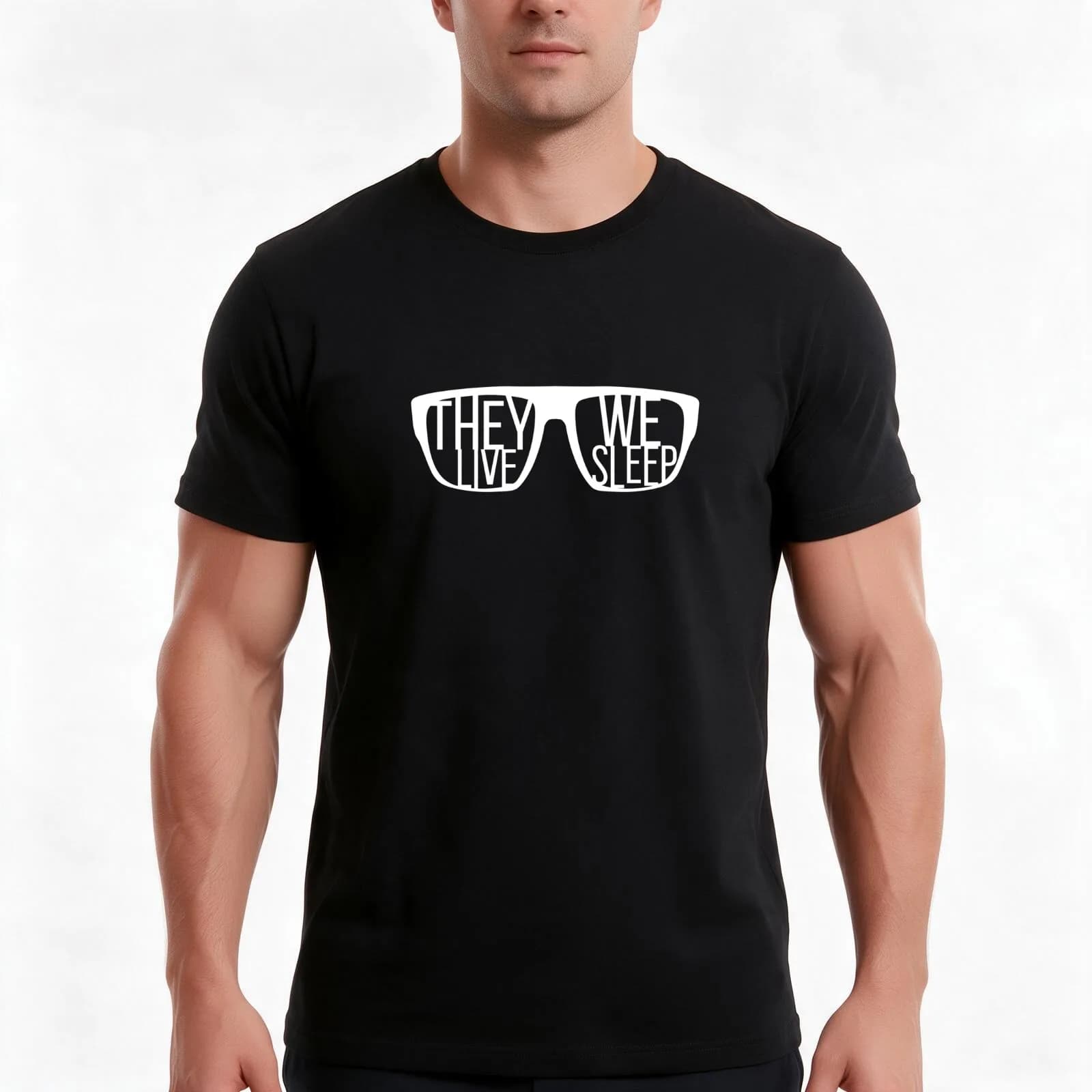 They Live, We Sleep T-Shirt, Summer Casual Cotton Tee, Oversized Streetwear Tops, Vintage Graphic Print, Loose Fit Short Sleeve