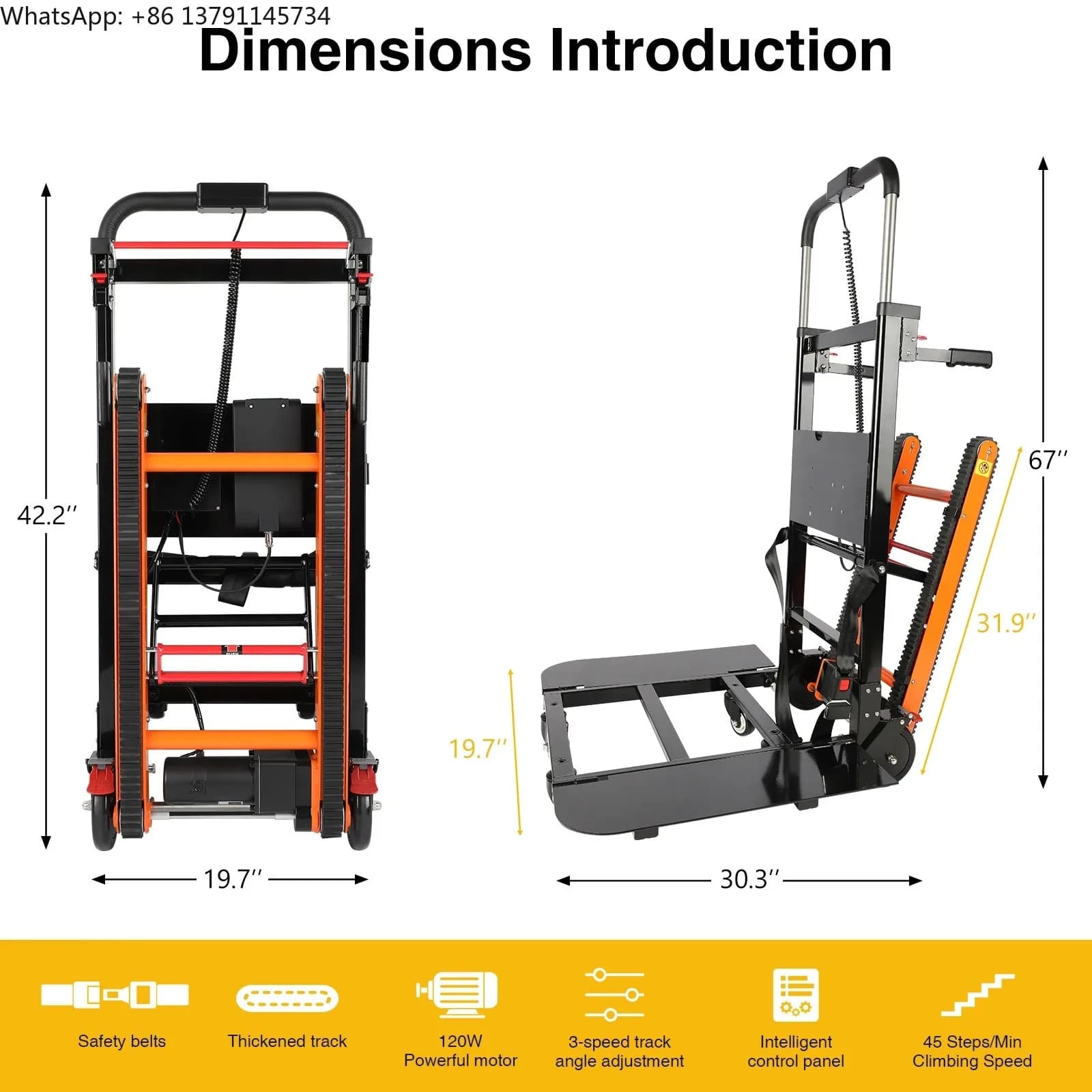 Electric Stair Climbing Dolly with Removable Extension Tray Powered Folding Stair Climbing Hand Trucks 440lb Capacity Heavy Duty