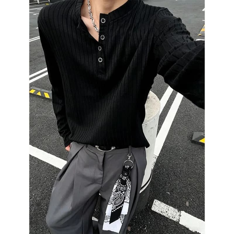 Autumn Long Sleeved T-shirt Men Fashion Black Casual T Shirt Men Streetwear Korean Loose White Pullover Tshirt Mens Top M-3XL