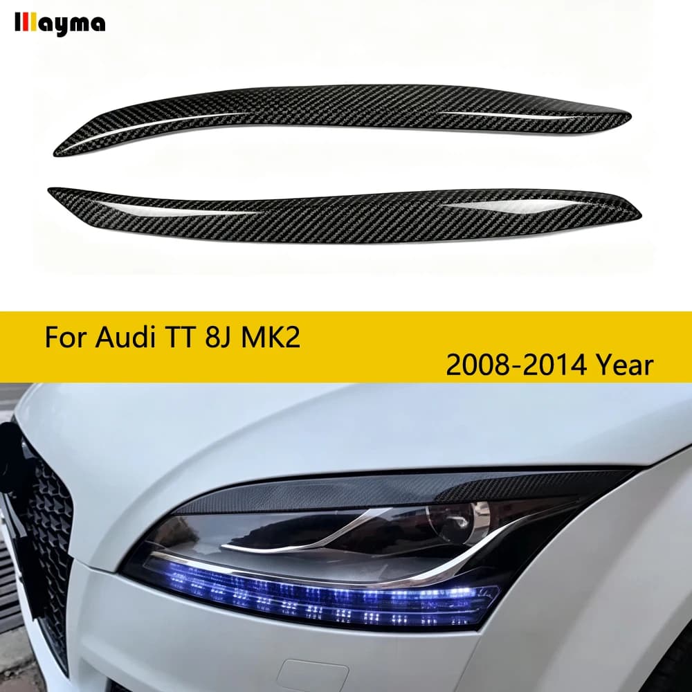 2Pcs Real Carbon Fiber Headlight Eyebrows Eyelid for Audi TT MK2 8J 2008 ‑ 2014 Front Lamp Brow Sticker Car Exterior Accessories