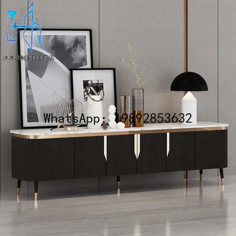 G1   Minimalist Marble TV Cabinet and Coffee Table Set for Living Room
