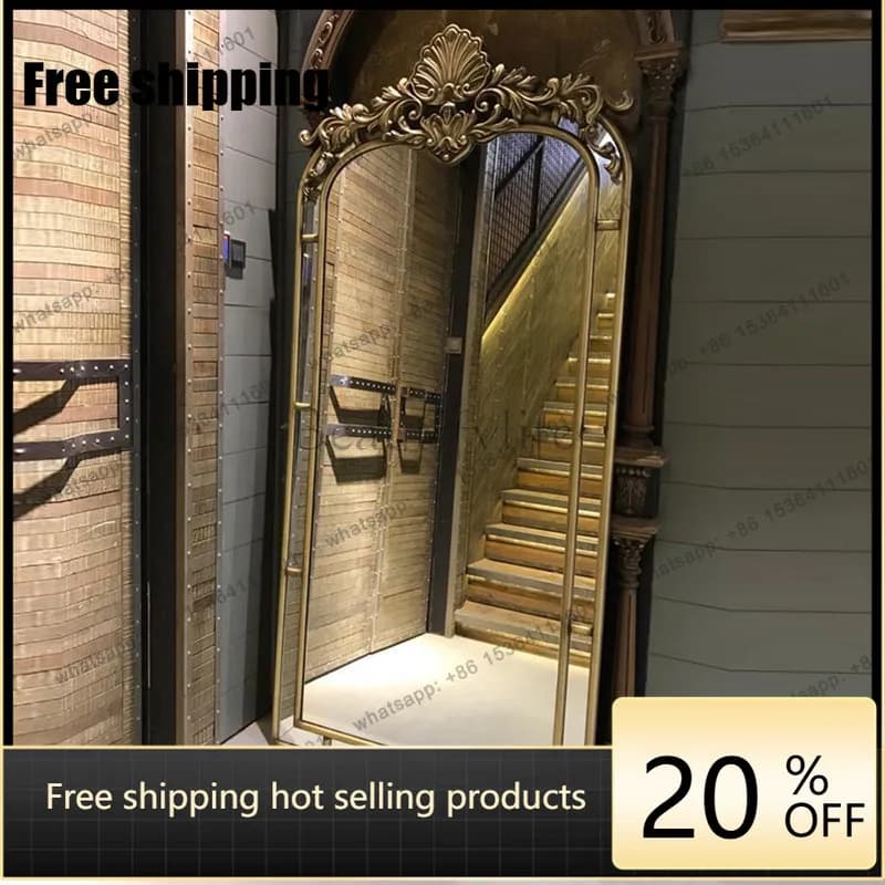 LJY French retro full body mirror floor living room bedroom European engraving