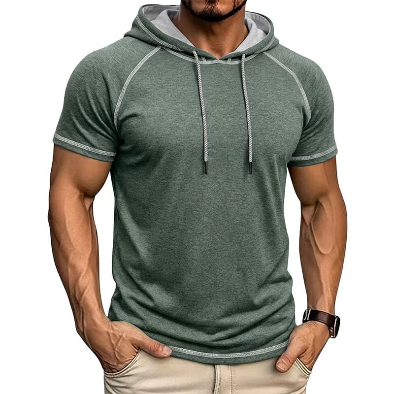 2026 Summer Casual Men's Sports Fitness Men's New Hooded Short Sleeve T-Shirt Top