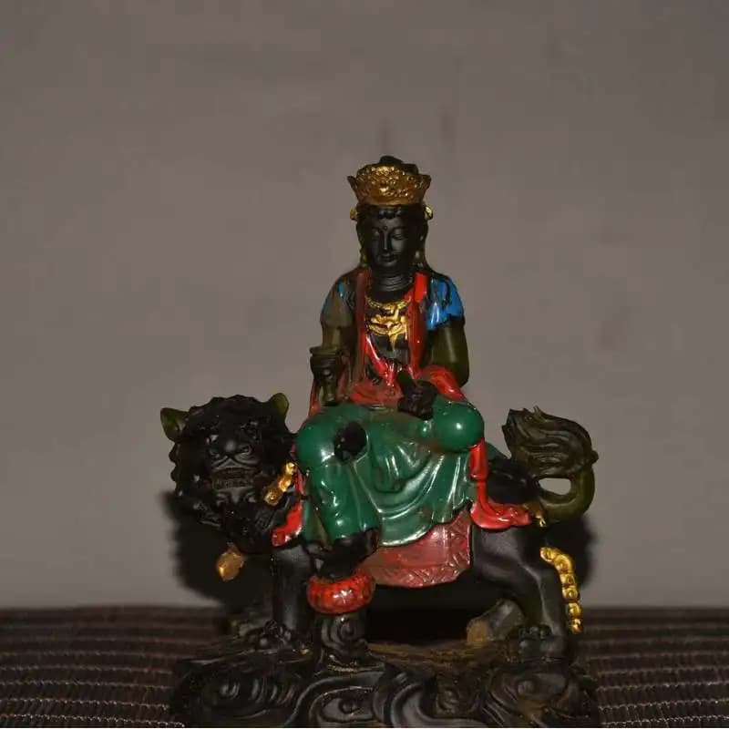 Brass colored copper figure of a Buddha riding a tiger, God of Wealth, home living room decoration, bronze statue of Zhao Gongmi