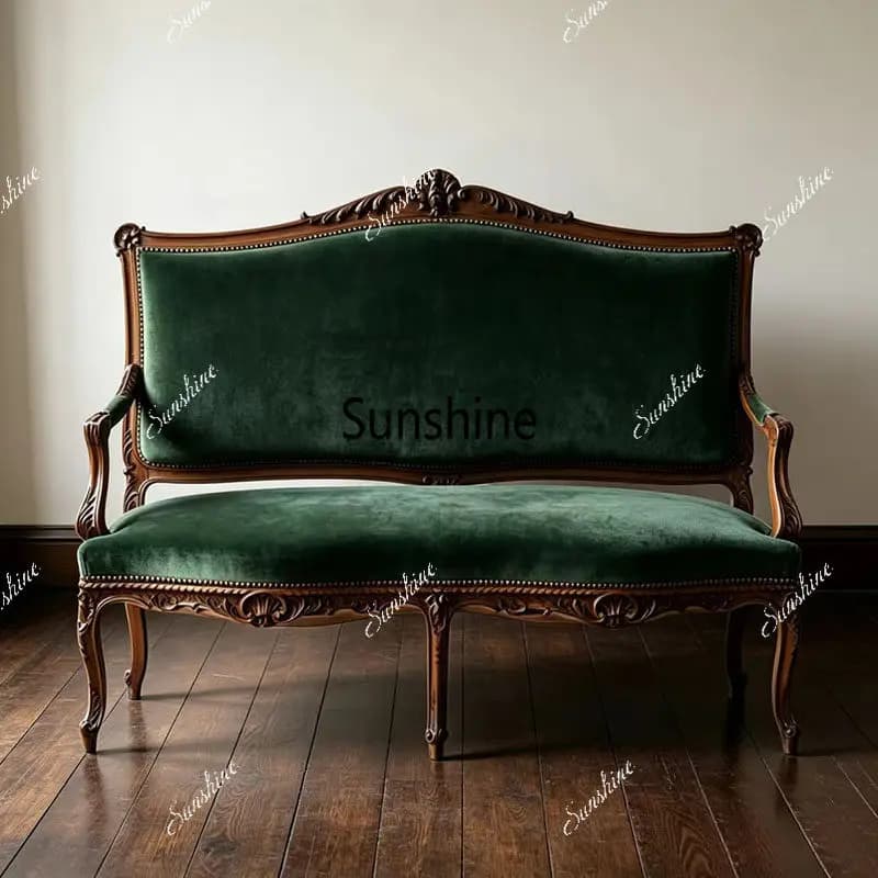 French retro solid wood carving flower sofa living room balcony velvet leisure
