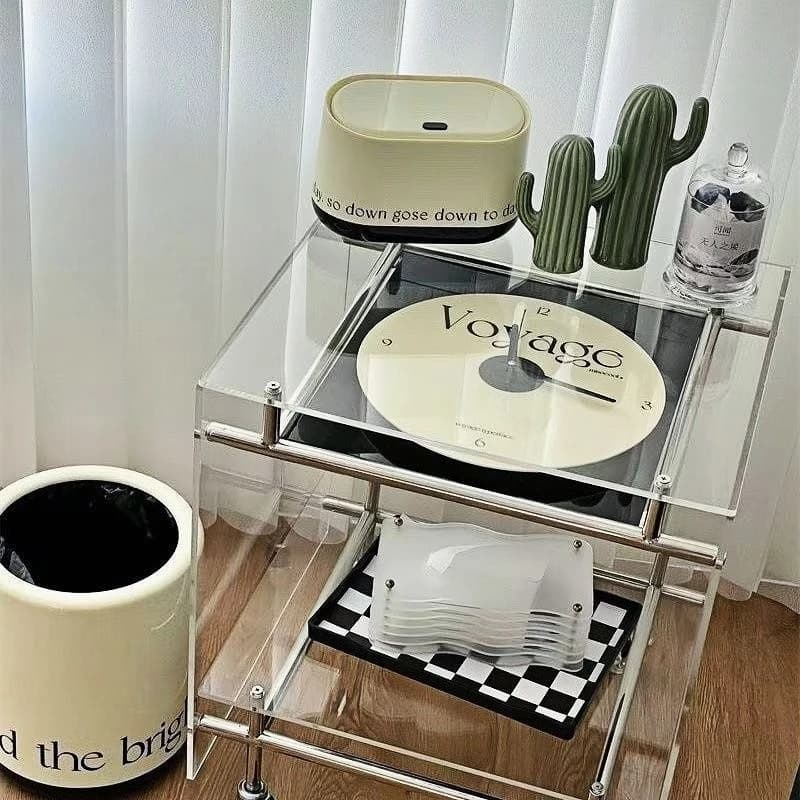 Simple modern style metal movable trolley bedside table stainless steel