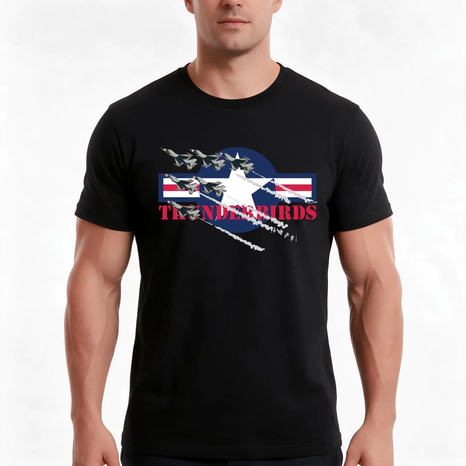 USAF Thunderbirds T-Shirt, Summer Casual Cotton Tee, Oversized Streetwear Tops, Vintage Graphic Print, Loose Fit Short Sleeve