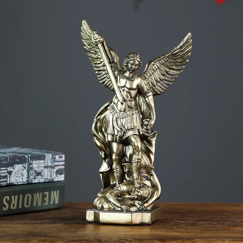 Saint Miguel Archangel Statue, Retro Bronze Resin Mythical Angel Decoration, Christian Catholic Home Decoration, Sculpture