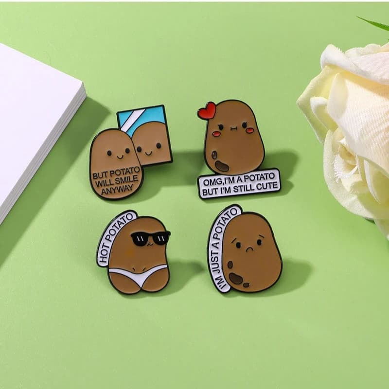 Creative Cartoon Potato Alphabet Shape Brooch Fashion Casual Oil Drip Alloy Badge Pin For DIY Clothing Bag Hat Scarf Accessories