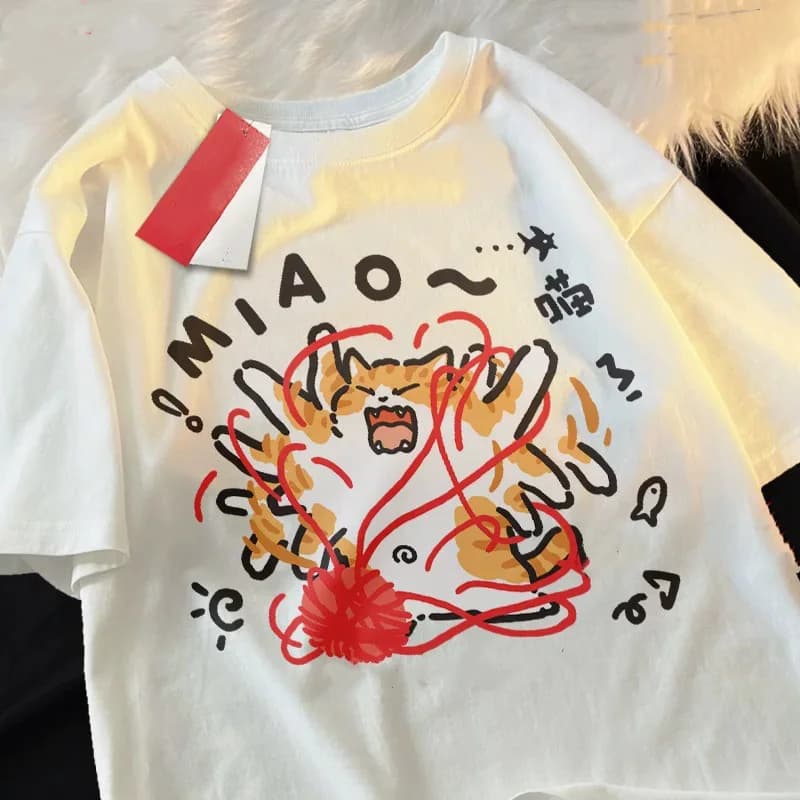 ZAZOMDE 2025 Cotton Men's T-Shirt With Playful Cat Yarn Ball Print Lightweight Breathable Summer Collection Handcrafted Design